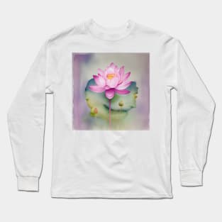 Large Pink Lotus Watercolour Flower Long Sleeve T-Shirt